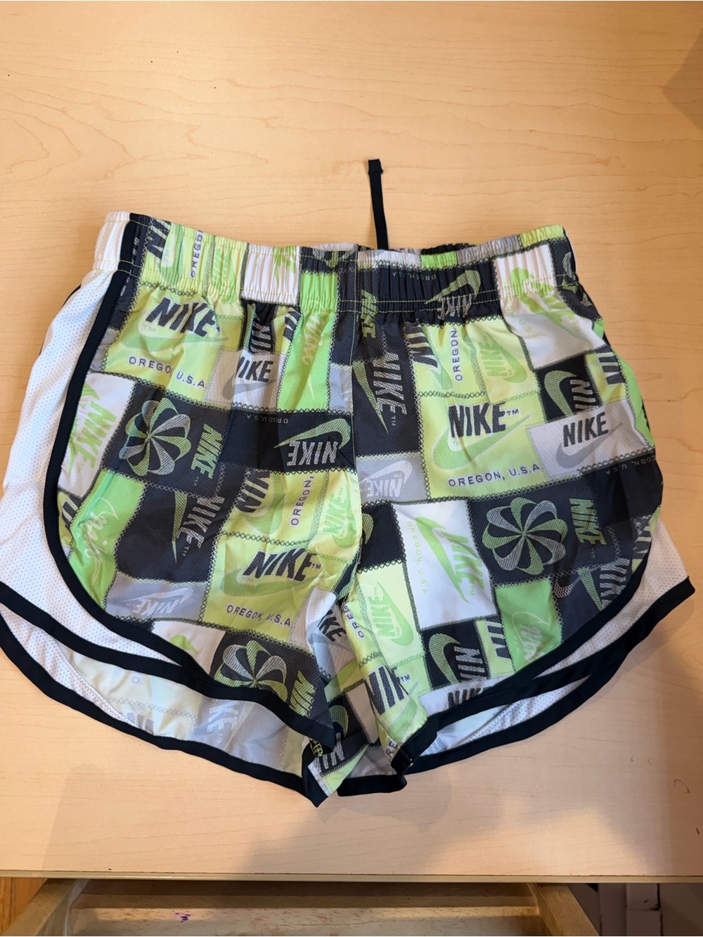 Nike Green, Black & White Logo Patchwork Running Shorts